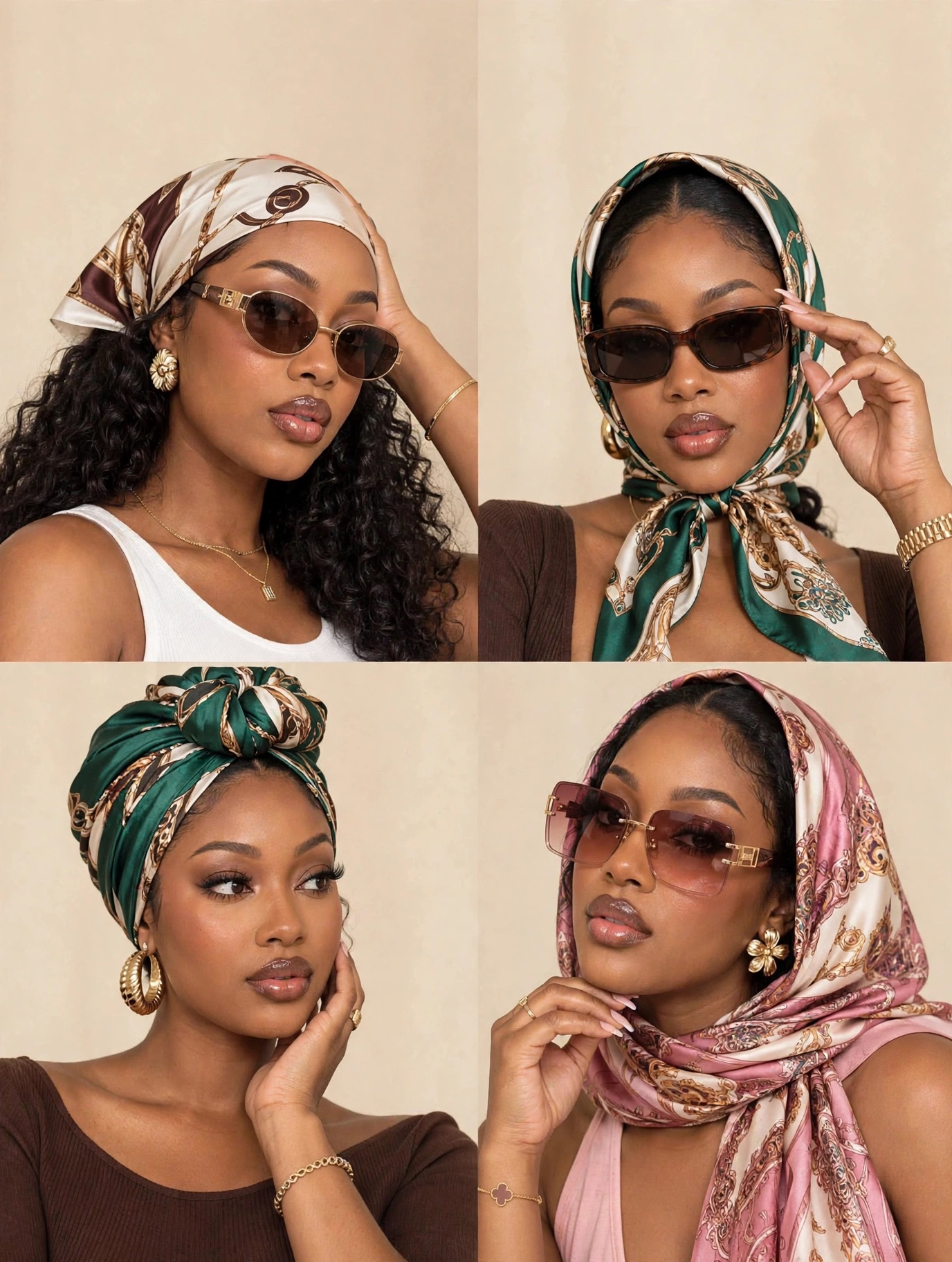 4 Chic Headscarf Looks - 4Pcs