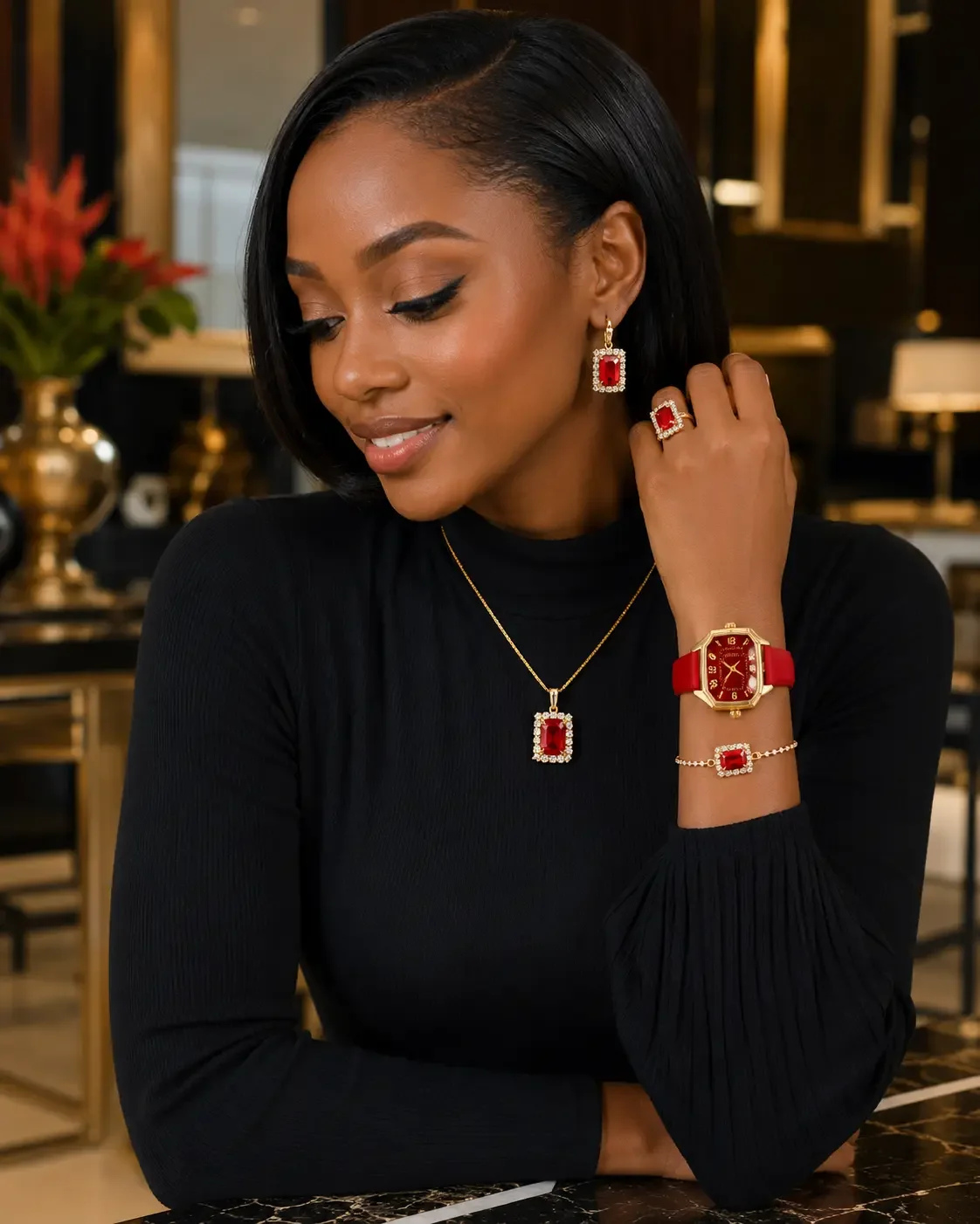 Ruby Glow 4-Piece Jewelry Set (Saa + Hereni + Pete + Mkufu), photo 3