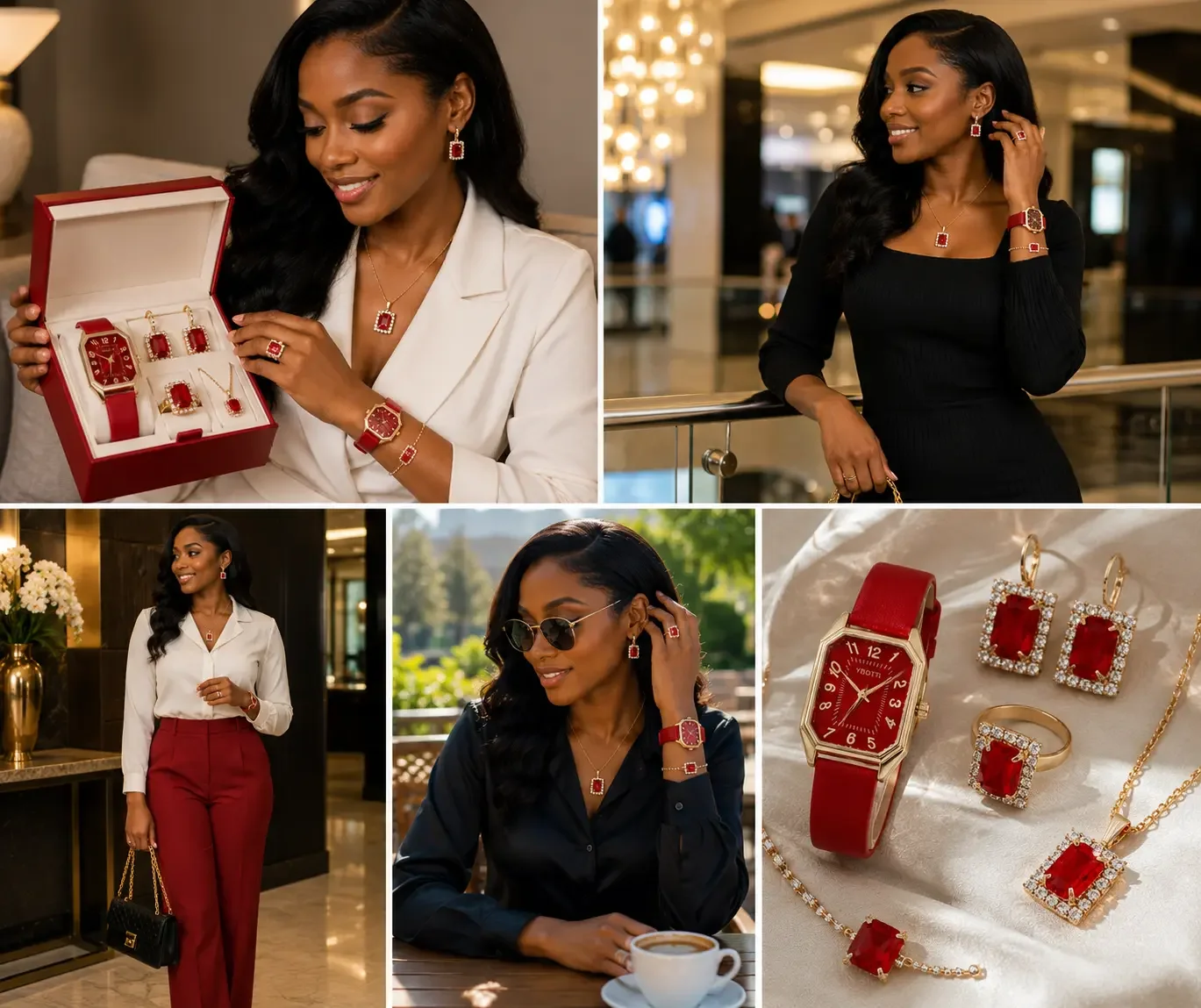 Ruby Glow 4-Piece Jewelry Set (Saa + Hereni + Pete + Mkufu), photo 6