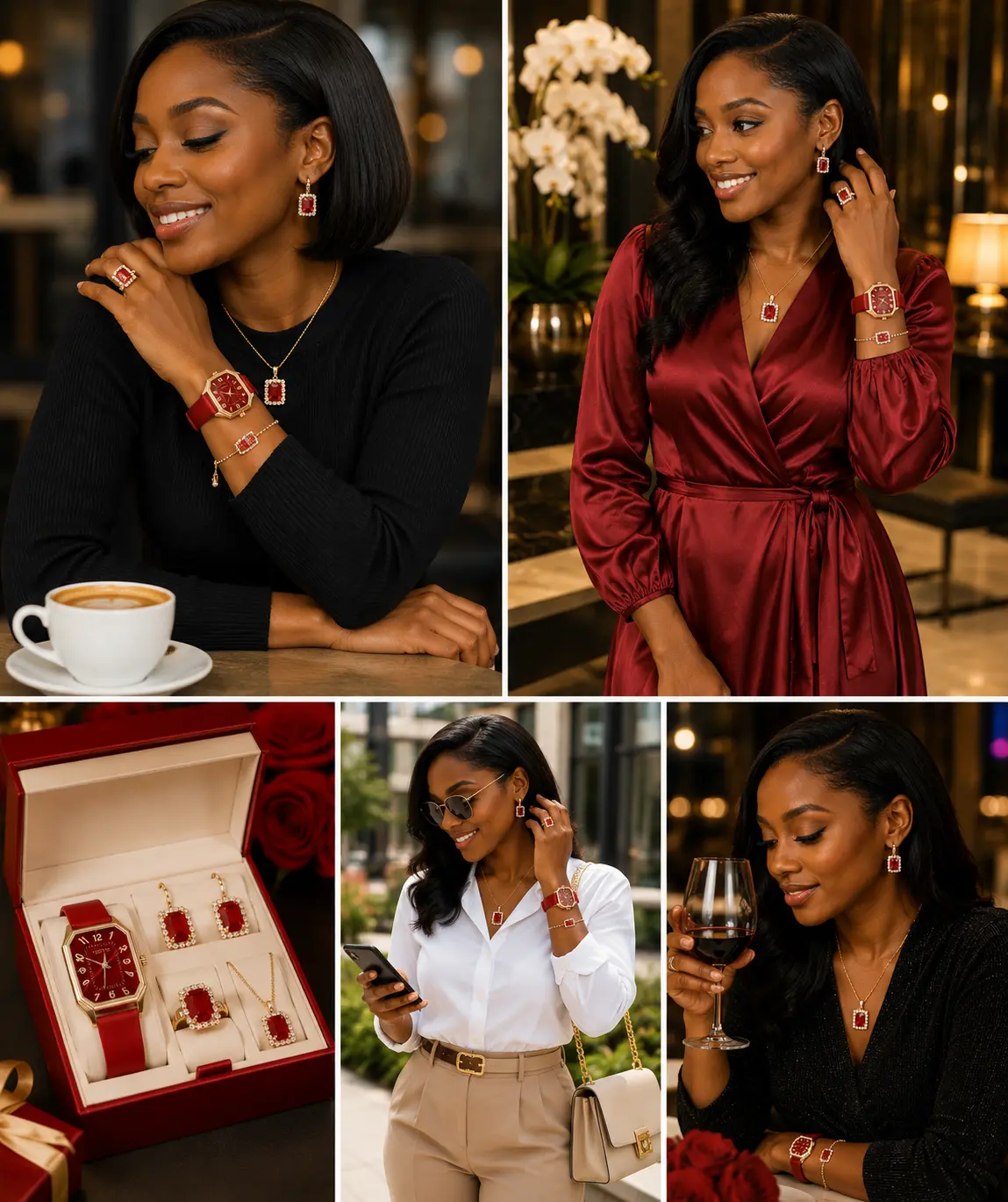 Ruby Glow 4-Piece Jewelry Set (Saa + Hereni + Pete + Mkufu), photo 7
